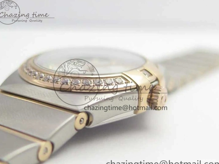 0212 NewStyle Constellation Ladies 27mm ZF 1:1 Best Edition SS RG White MOP Dial Diamonds Bezel & Markers on SS RG Bracelet ETA Quartz 7943